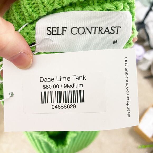 NWT Self Contrast Lime Green Open Knit Sweater Vest Women's Sz Medium Crew Neck - Picture 5 of 6